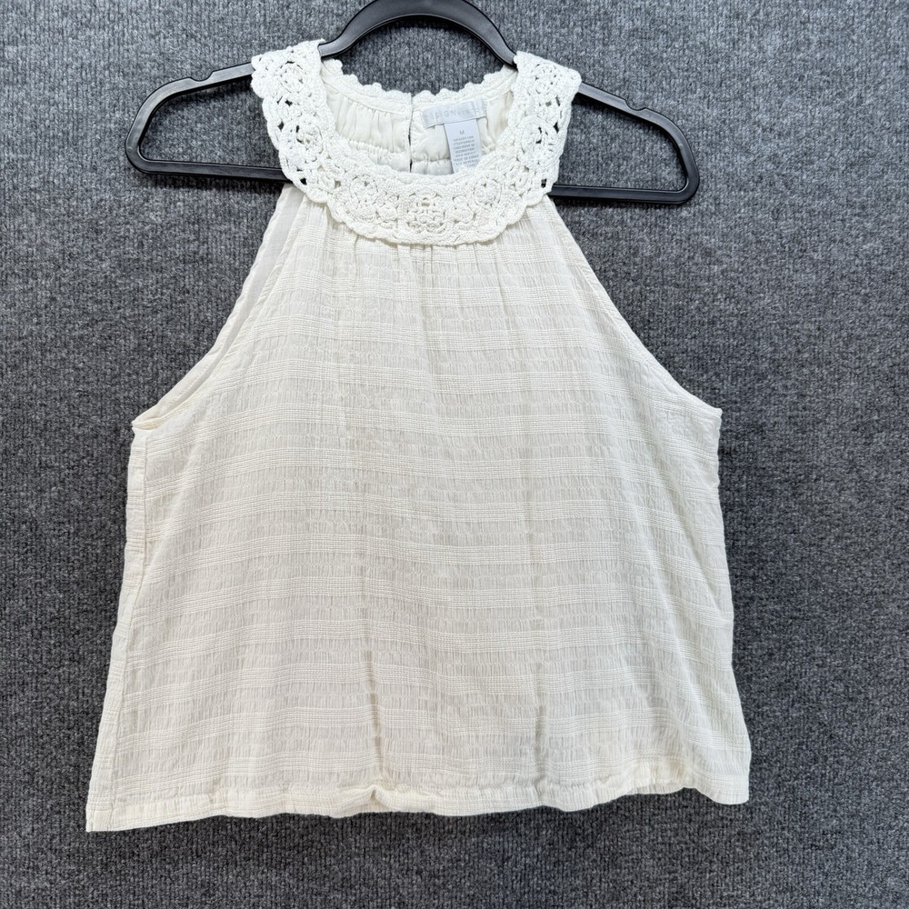 Design History Top Womens M White Crochet Halter Boho Cottagecore Coquette Soft